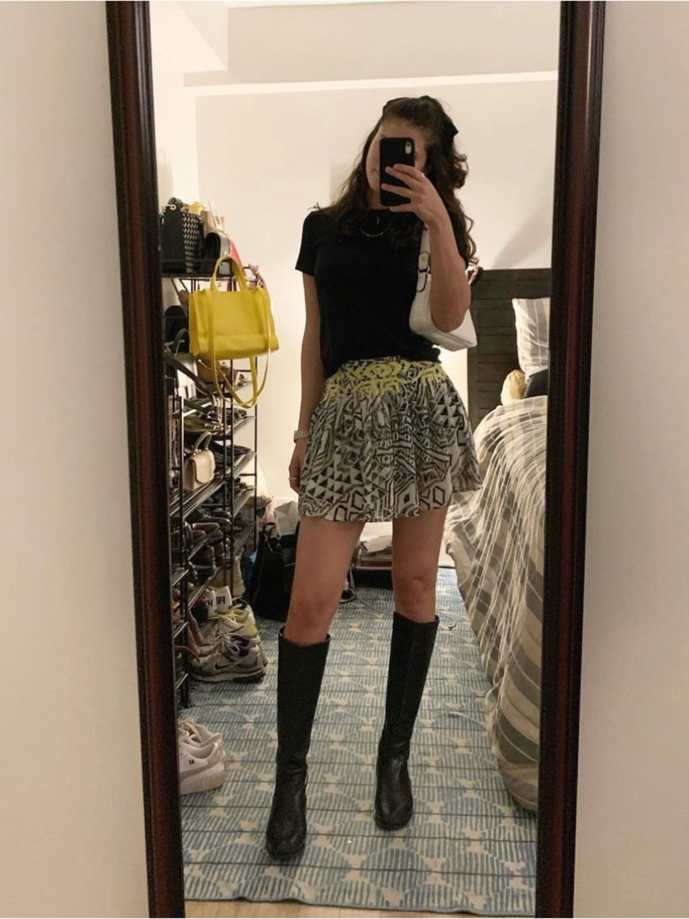 LF Black and White Patterned Mini Skirt